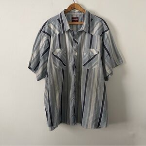 Vintage Wrangler Blue and White Striped Pearl Snap Short Sleeve Shirt Size 4X